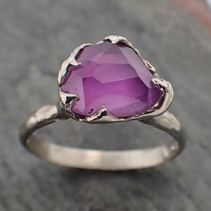 partially faceted purple sapphire solitaire 18k white gold statement custom one of a kind gemstone ring 2220 Alternative Engagement