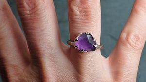 partially faceted purple sapphire solitaire 18k white gold statement custom one of a kind gemstone ring 2220 Alternative Engagement