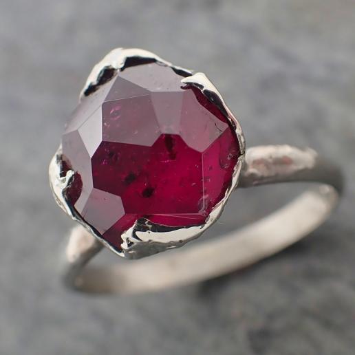 partially faceted ruby red sapphire solitaire 18k white gold engagement ring wedding ring custom one of a kind gemstone ring 2221 Alternative Engagement
