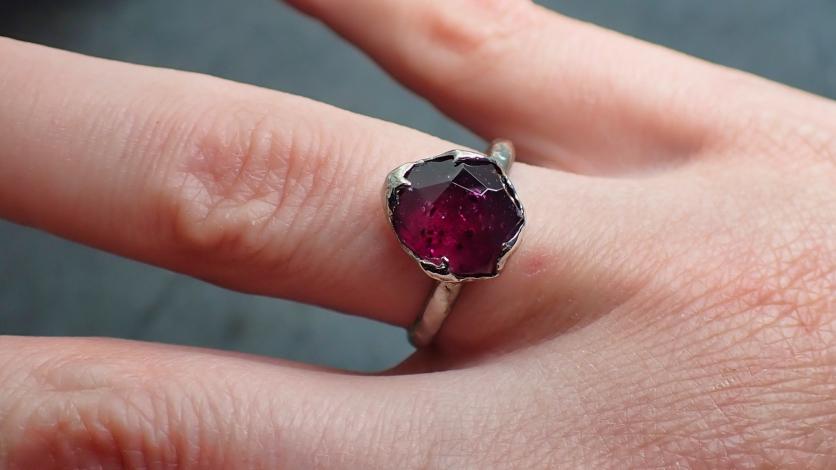 partially faceted ruby red sapphire solitaire 18k white gold engagement ring wedding ring custom one of a kind gemstone ring 2221 Alternative Engagement