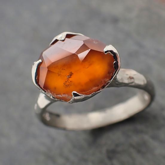 partially faceted orange sapphire solitaire 18k white gold statement custom one of a kind gemstone ring 2219 Alternative Engagement
