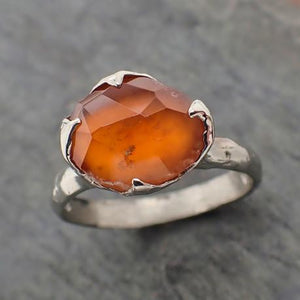 partially faceted orange sapphire solitaire 18k white gold statement custom one of a kind gemstone ring 2219 Alternative Engagement