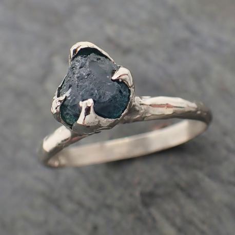 raw blue montana sapphire 18k white gold engagement ring wedding ring custom gemstone ring solitaire ring byangeline 2222 Alternative Engagement