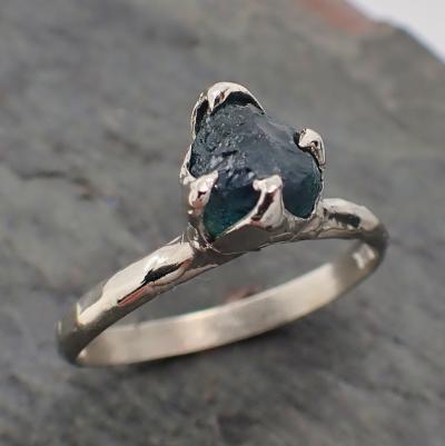 raw blue montana sapphire 18k white gold engagement ring wedding ring custom gemstone ring solitaire ring byangeline 2222 Alternative Engagement