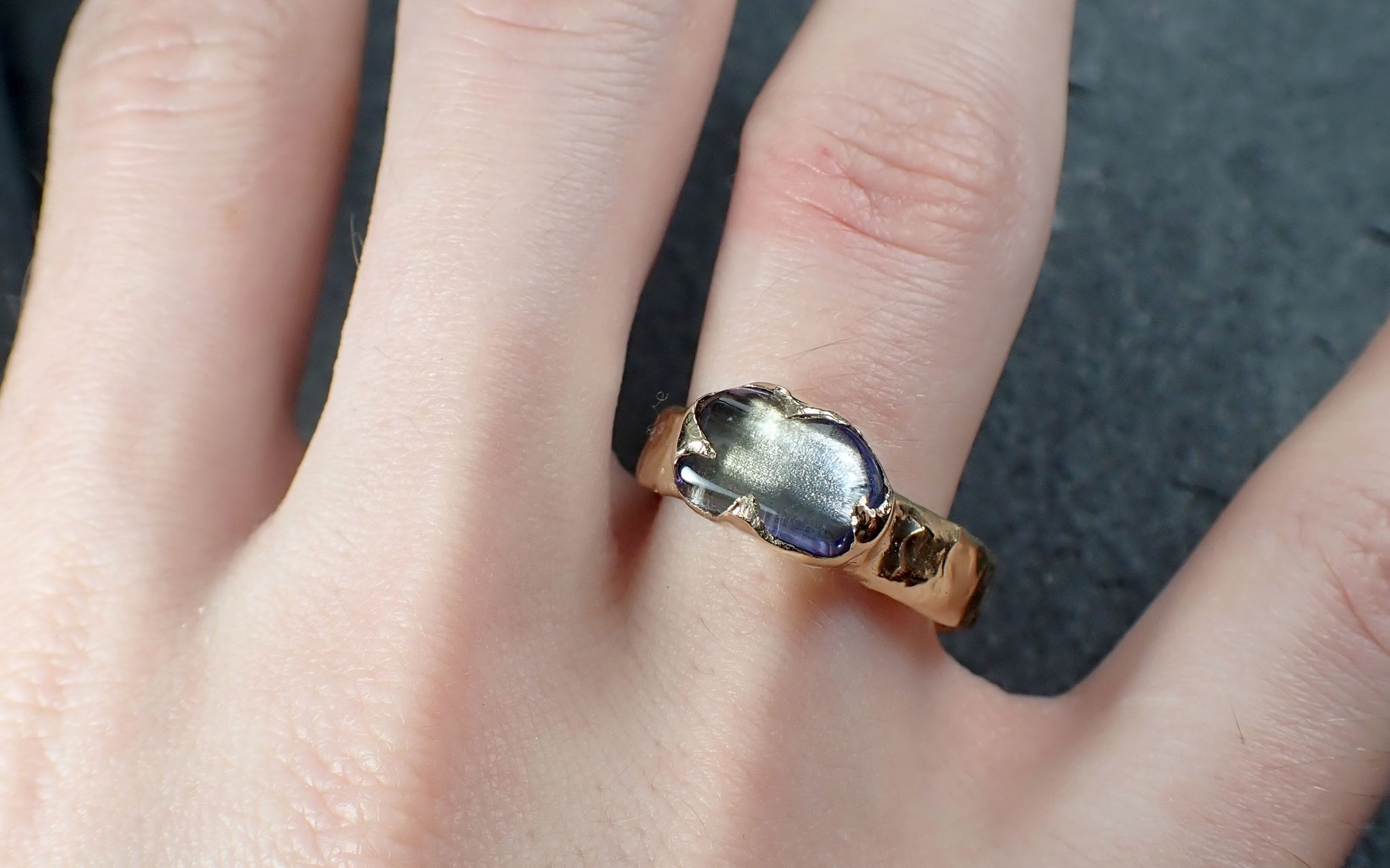 Tanzanite tumbled blue green 14k Rose gold Solitaire gemstone ring 2941