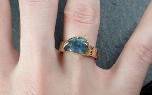Partially Faceted Montana Sapphire Solitaire Mens 14k yellow Gold Engagement Ring Wedding Ring Custom One Of a Kind Gemstone Ring 2942