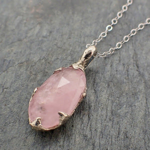 Fancy cut Morganite 14k white gold Pendant pink Gemstone Necklace 2234