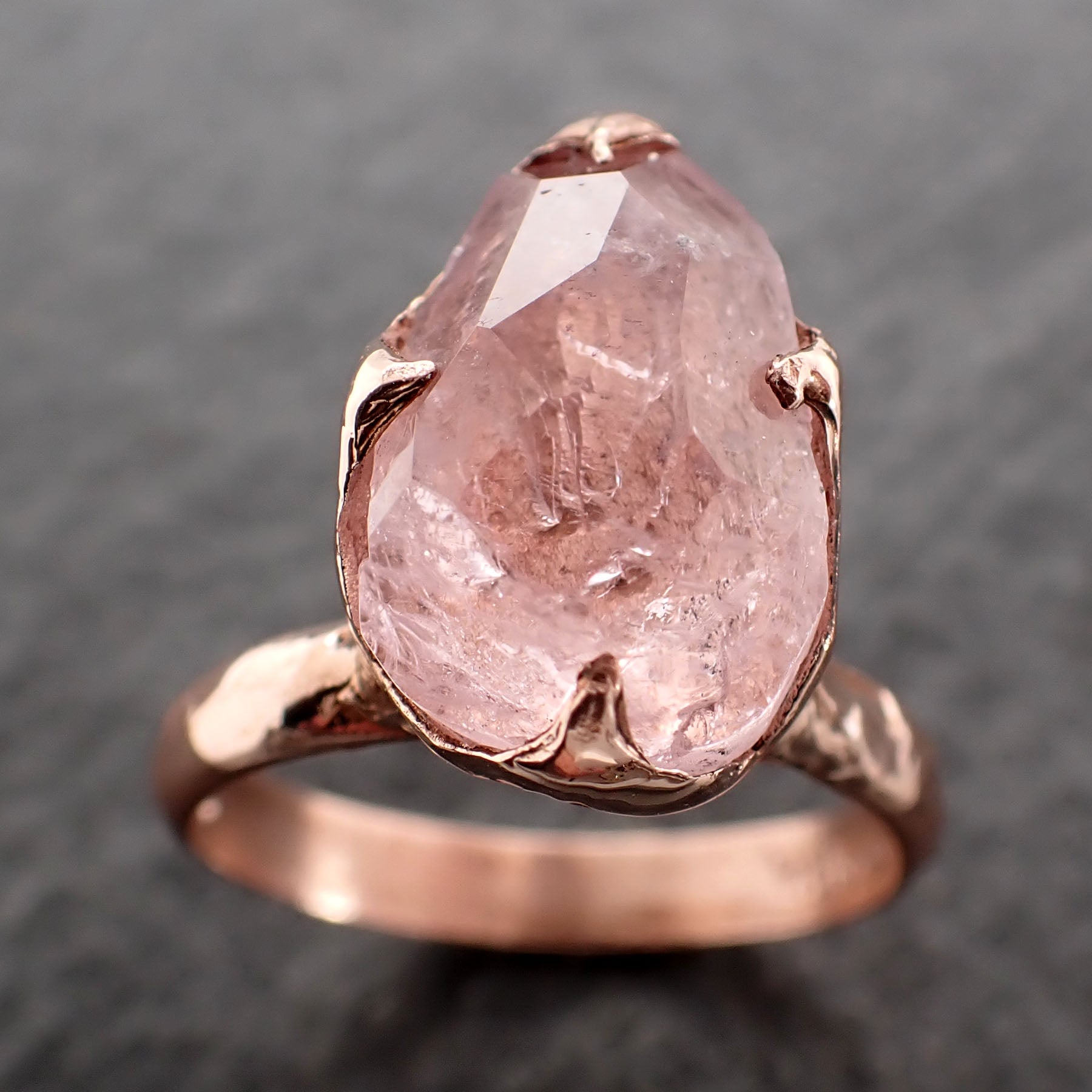 Morganite partially faceted 14k Rose gold solitaire Pink Gemstone Cocktail Ring Statement Ring gemstone Jewelry by Angeline 2493