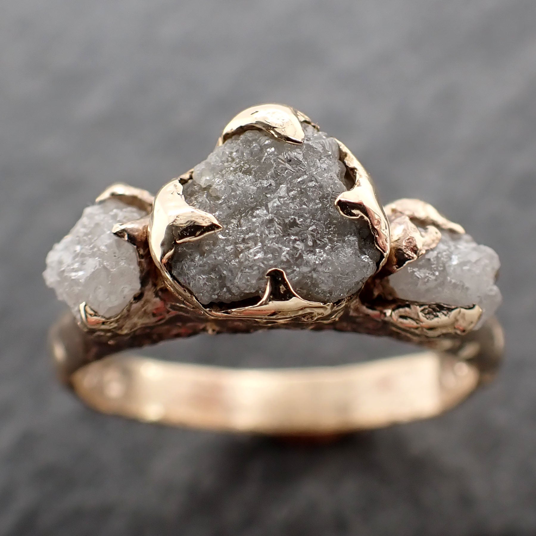 Raw Rough Diamond Engagement Stacking Multi stone Wedding anniversary 14k Gold Ring Rustic 2494