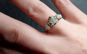 Raw Rough Diamond Engagement Stacking Multi stone Wedding anniversary 14k Gold Ring Rustic 2494