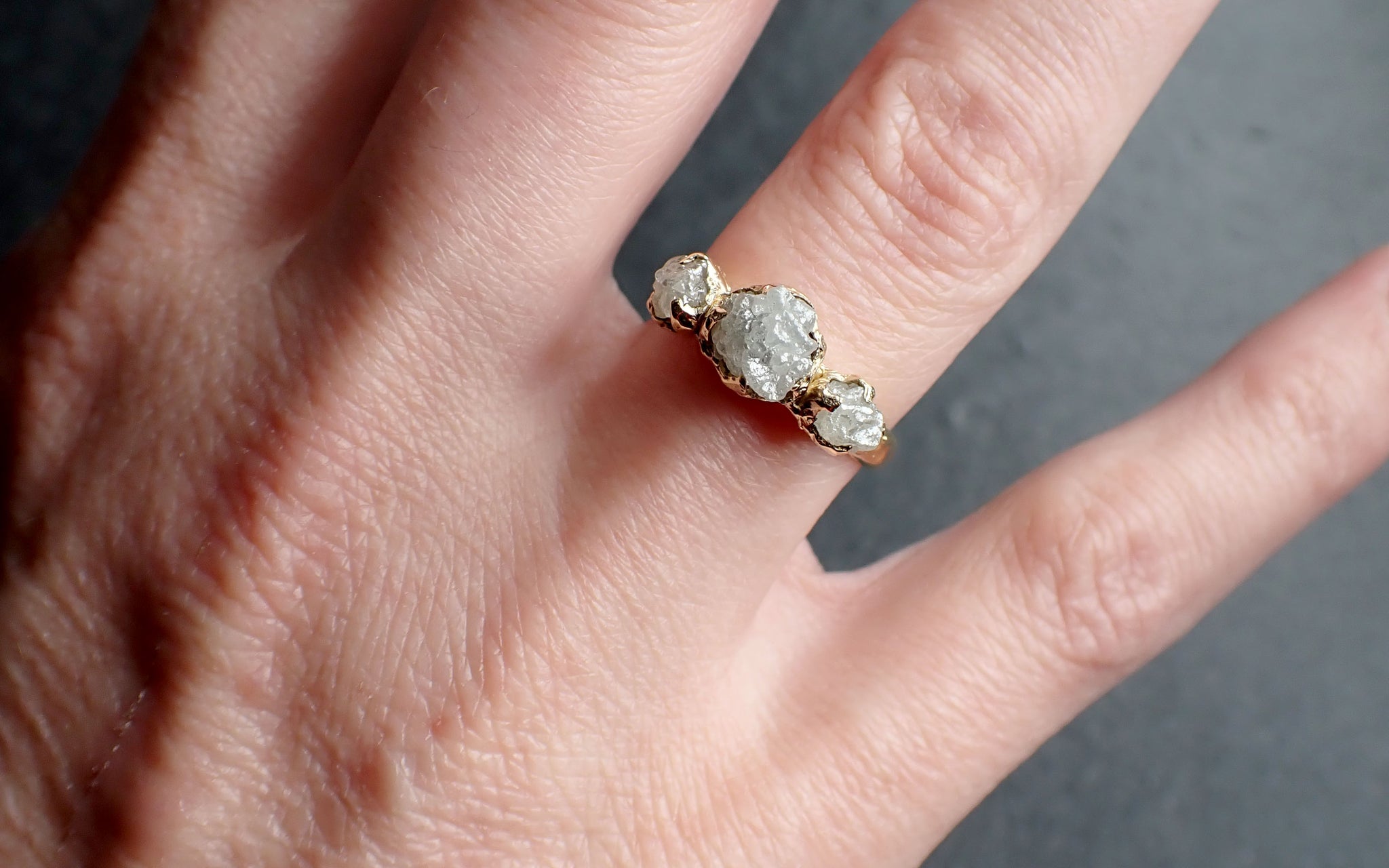 Raw Rough Diamond Engagement Stacking Multi stone Wedding anniversary 14k Gold Ring Rustic 2496