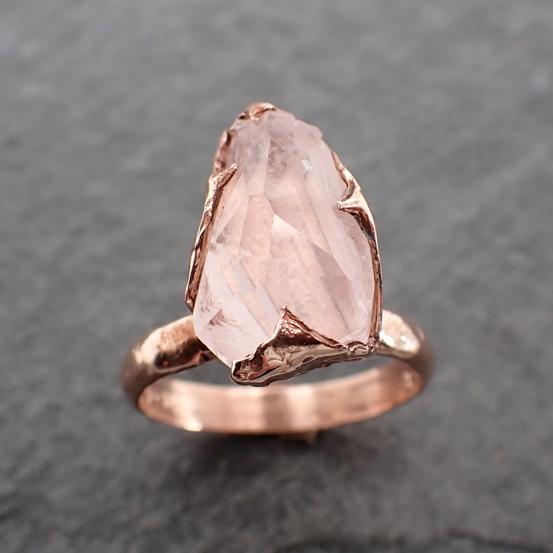 Morganite partially faceted 14k Rose gold solitaire Pink Gemstone Cocktail Ring Statement Ring gemstone Jewelry by Angeline 2498
