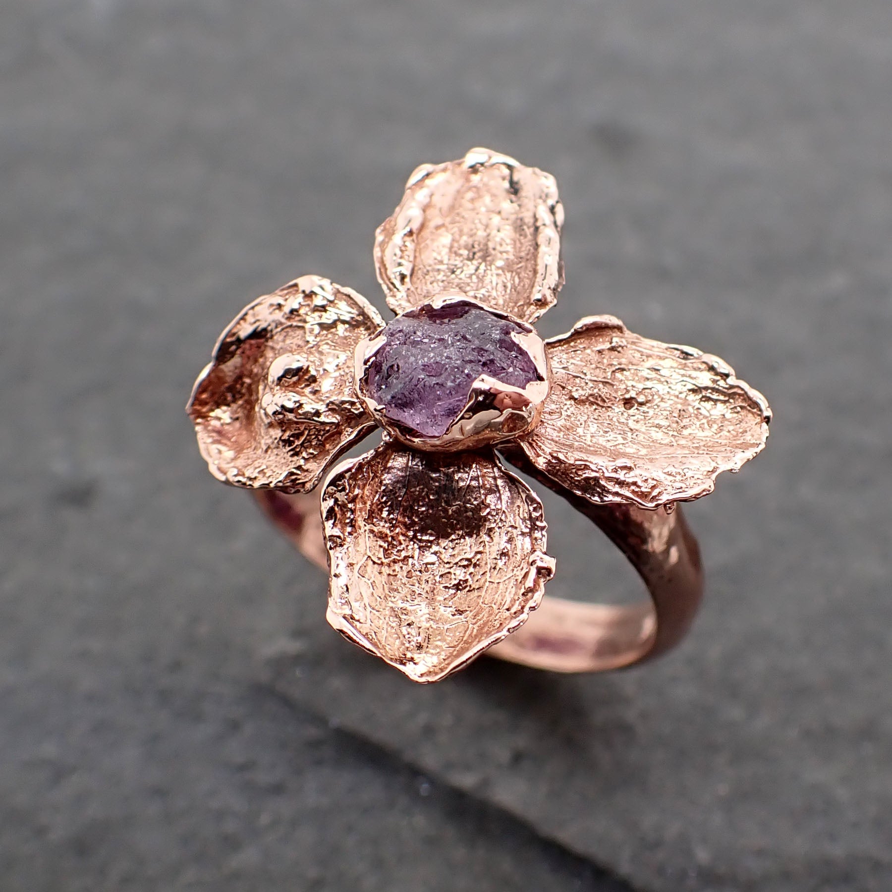 Real Flower and Purple Sapphire 14k Rose gold wedding engagement ring Enchanted Garden Floral Ring byAngeline 2500