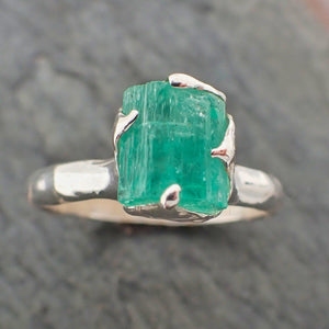 raw uncut emerald sterling silver ring gemstone solitaire recycled statement ss00069 Alternative Engagement
