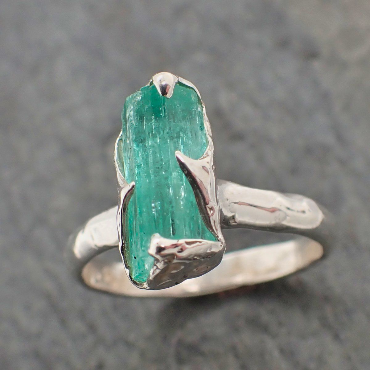 raw uncut emerald sterling silver ring gemstone solitaire recycled statement ss00068 Alternative Engagement