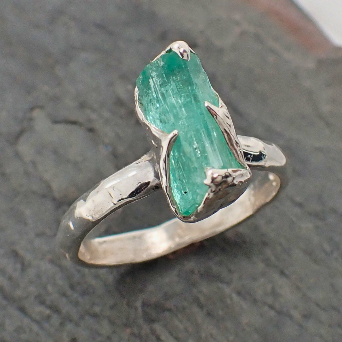 raw uncut emerald sterling silver ring gemstone solitaire recycled statement ss00068 Alternative Engagement