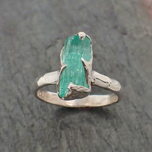 raw uncut emerald sterling silver ring gemstone solitaire recycled statement ss00068 Alternative Engagement