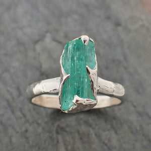 raw uncut emerald sterling silver ring gemstone solitaire recycled statement ss00068 Alternative Engagement