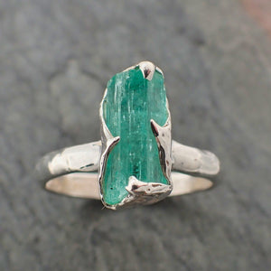 raw uncut emerald sterling silver ring gemstone solitaire recycled statement ss00069 Alternative Engagement