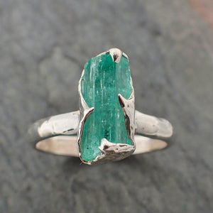 raw uncut emerald sterling silver ring gemstone solitaire recycled statement ss00068 Alternative Engagement