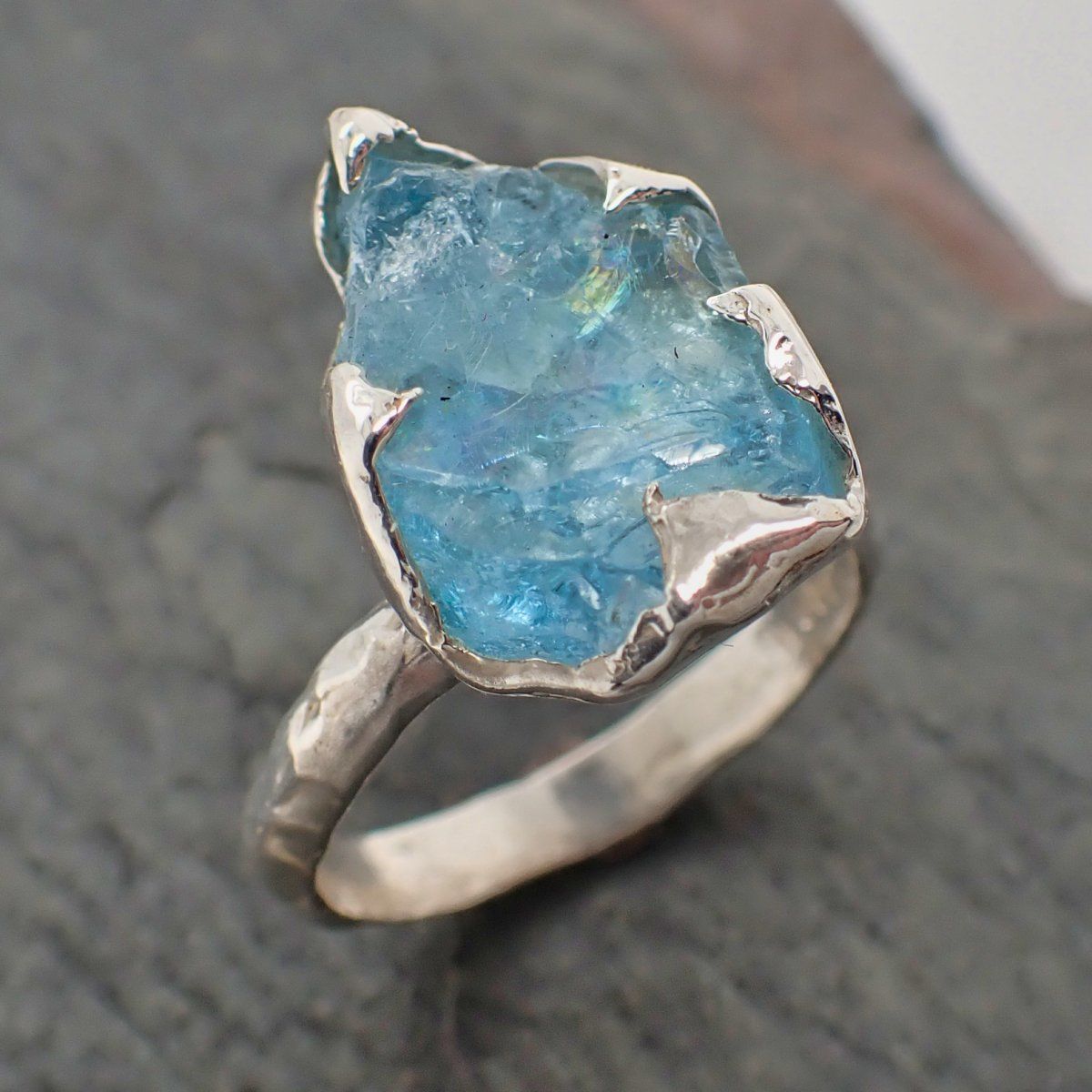 uncut aquamarine solitaire ring custom sterling silver one of a kind gemstone ring bespoke byangeline ss00061 Alternative Engagement