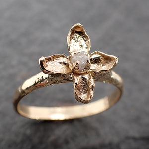 Real Lilac Flower and rough diamond 14k yellow gold wedding engagement ring Enchanted Garden Floral Ring byAngeline 2502