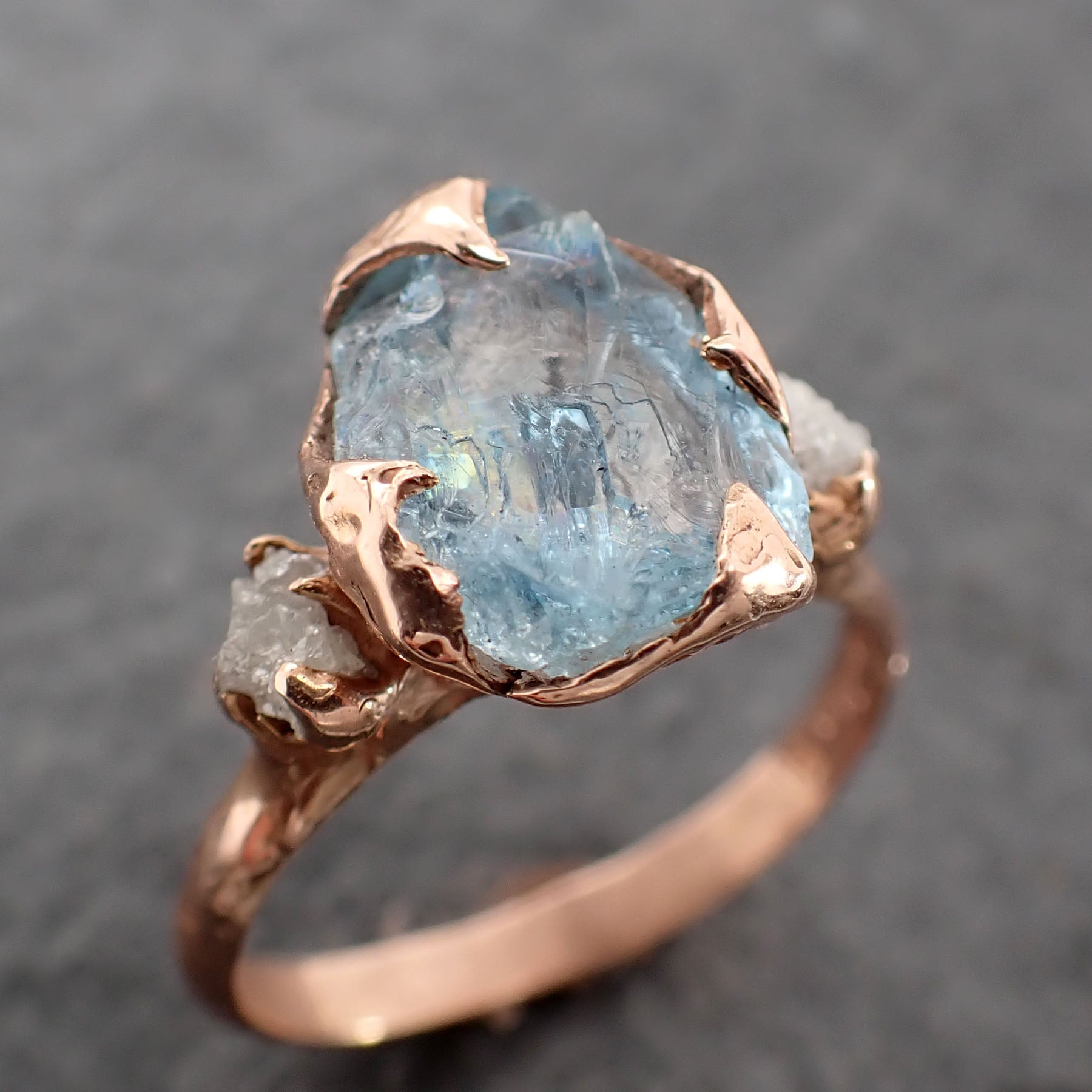 raw uncut aquamarine diamond rose gold engagement ring multi stone wedding 14k ring custom gemstone bespoke byangeline 2503 Alternative Engagement