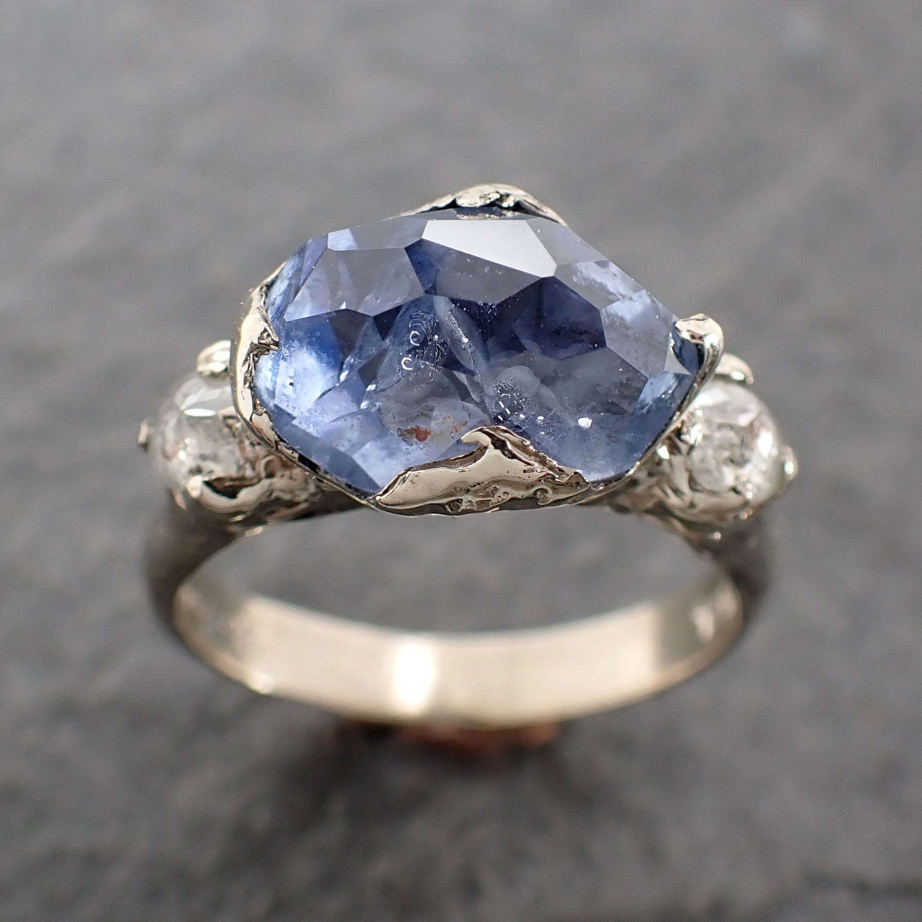 partially faceted blue montana sapphire and fancy diamonds 18k white gold engagement wedding ring custom gemstone ring multi stone ring 2504 Alternative Engagement