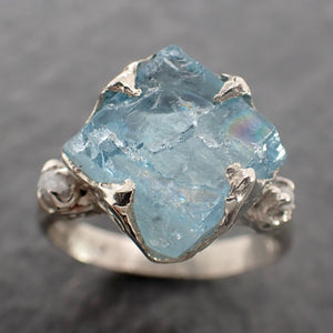 raw uncut aquamarine diamond white 14k gold engagement ring wedding ring custom one of a kind gemstone ring multi stone ring 2505 Alternative Engagement