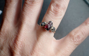 Raw Rough Black Diamond sapphire Ruby Multi Stone Ring 14k White Gold red Gemstone Engagement birthstone Ring byAngeline 2508