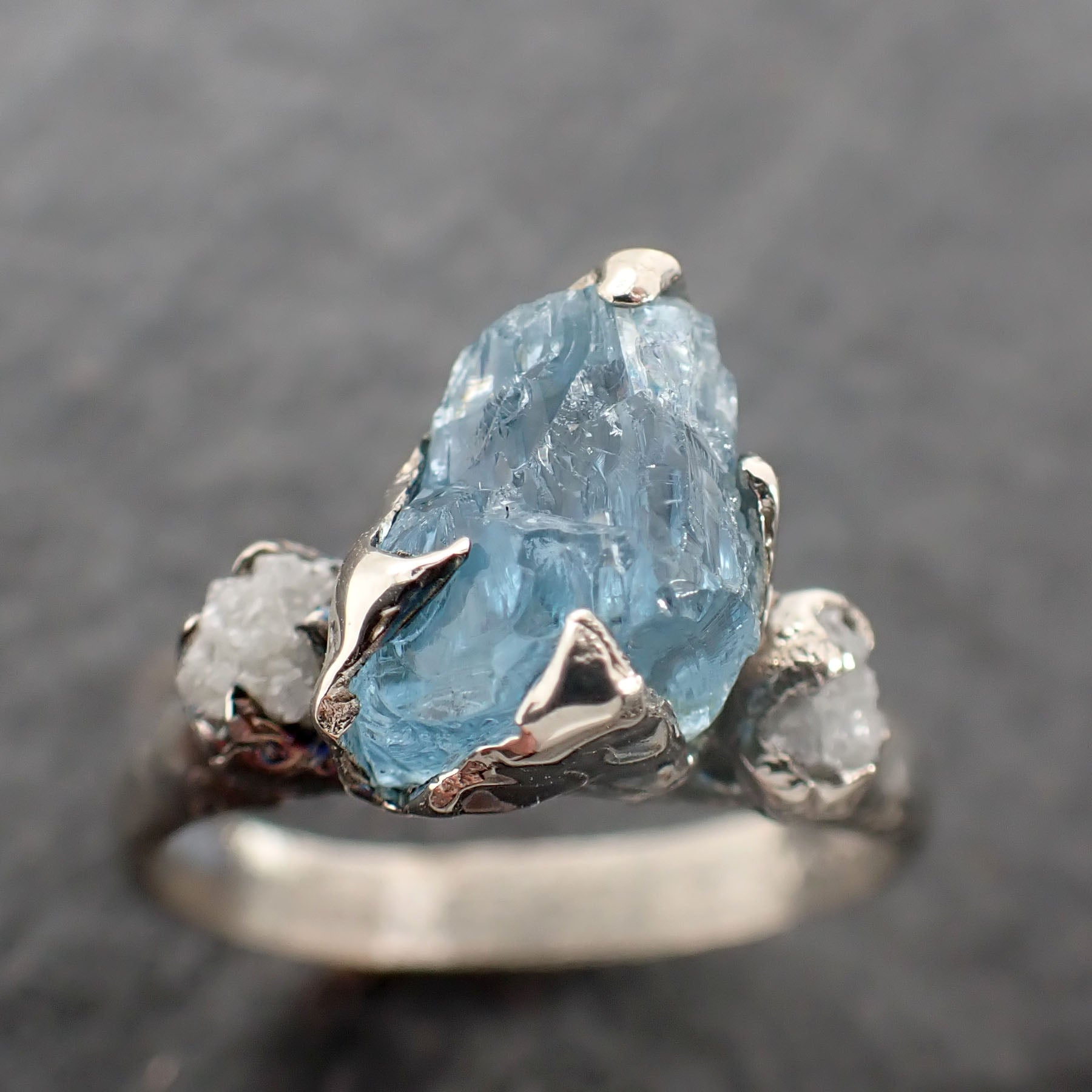 raw uncut aquamarine diamond white 14k gold engagement ring wedding ring custom one of a kind gemstone ring multi stone ring 2506 Alternative Engagement