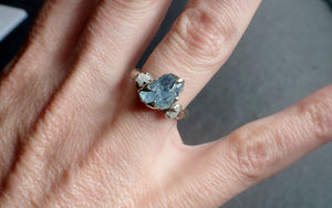 Raw Uncut Aquamarine Diamond white 14k Gold Engagement Ring Wedding Ring Custom One Of a Kind Gemstone Ring Multi stone Ring 2506