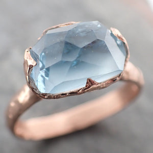 partially faceted aquamarine solitaire ring 14k rose gold custom one of a kind gemstone ring bespoke byangeline 2245 Alternative Engagement