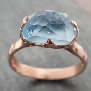 partially faceted aquamarine solitaire ring 14k rose gold custom one of a kind gemstone ring bespoke byangeline 2245 Alternative Engagement