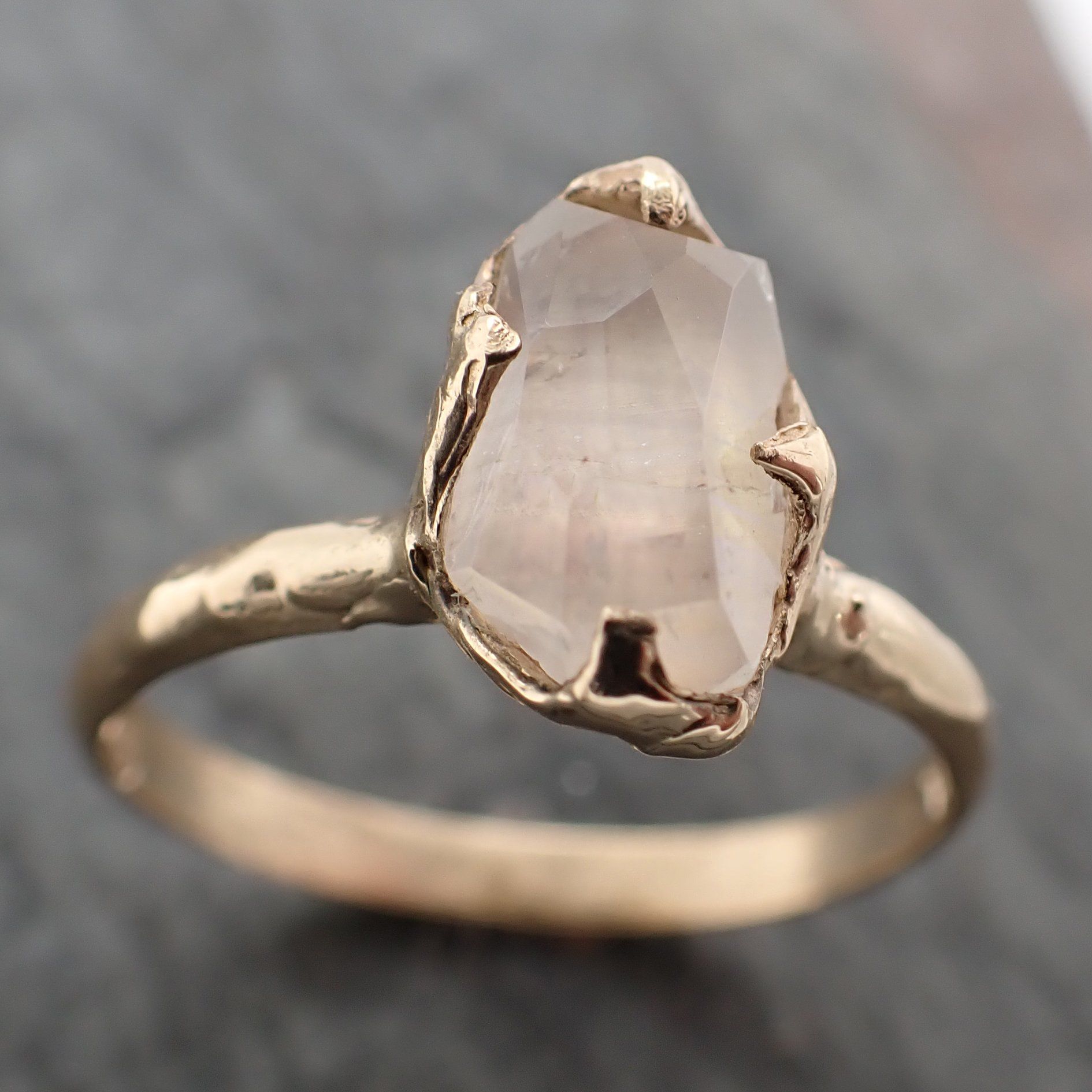 partially faceted moonstone yellow gold ring gemstone solitaire recycled 14k statement 2249 Alternative Engagement