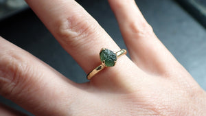 Raw Green Montana Sapphire 18k Yellow Gold Engagement Ring Wedding Ring Custom Gemstone Ring Solitaire Ring byAngeline 2250