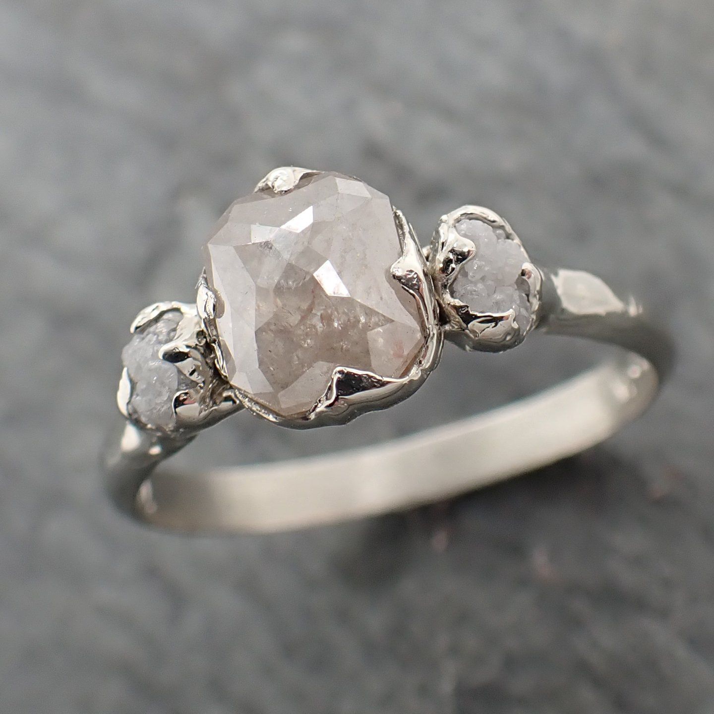 faceted fancy cut white diamond multi stone engagement 18k white gold wedding ring byangeline 2252 Alternative Engagement
