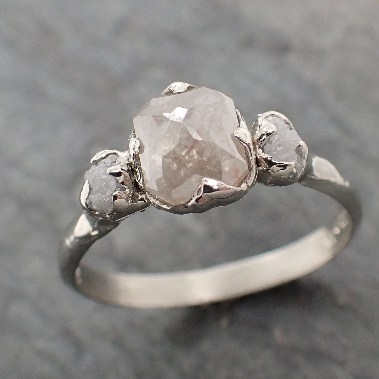 faceted fancy cut white diamond multi stone engagement 18k white gold wedding ring byangeline 2252 Alternative Engagement