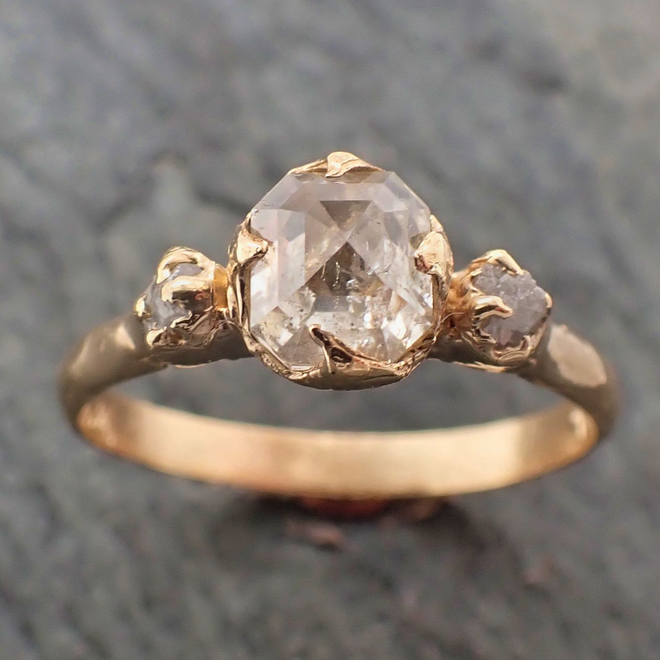 fancy cut white diamond engagement 18k yellow gold multi stone wedding ring stacking rough diamond ring byangeline 2265 Alternative Engagement
