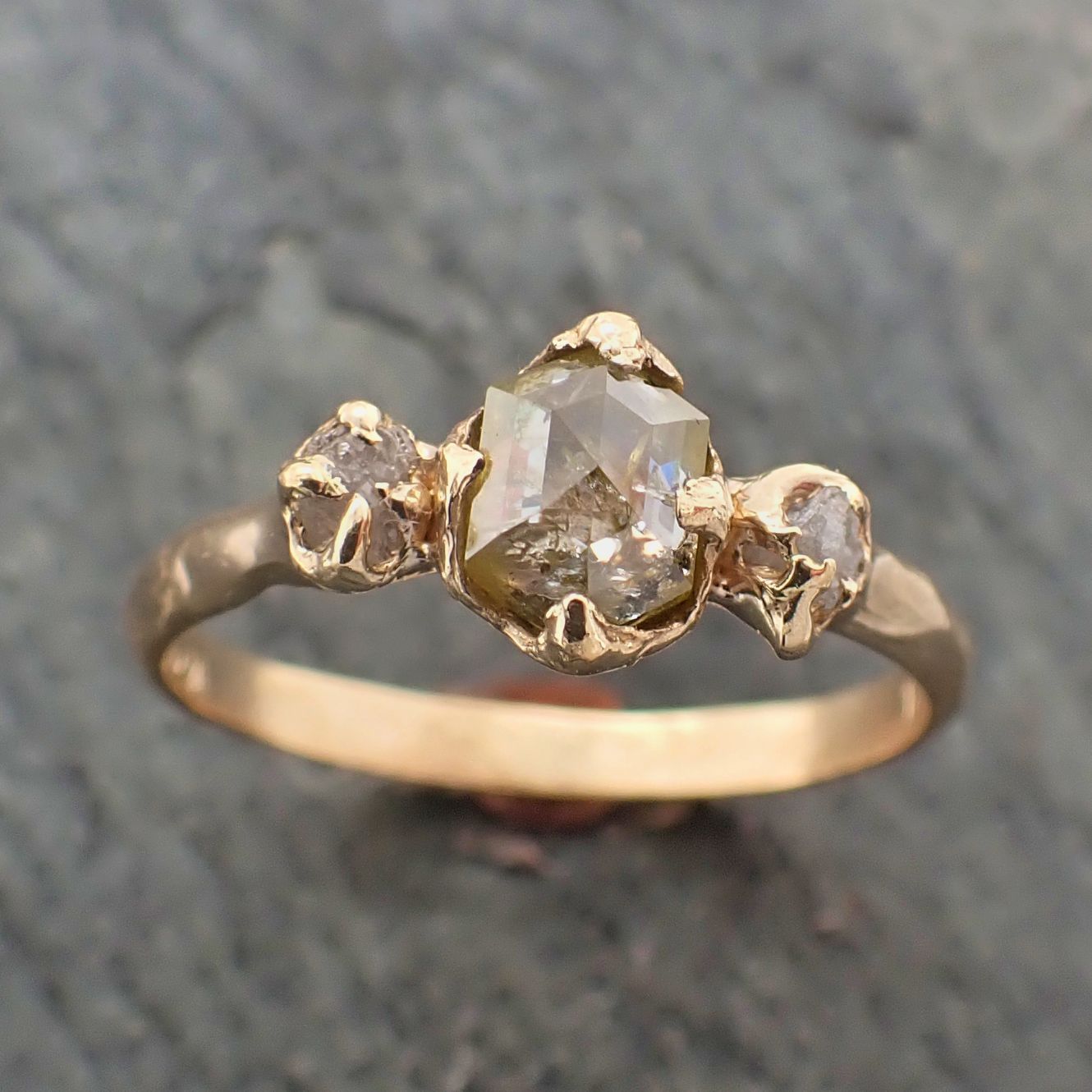 fancy cut white diamond engagement 18k yellow gold multi stone wedding ring stacking rough diamond ring byangeline 2264 Alternative Engagement