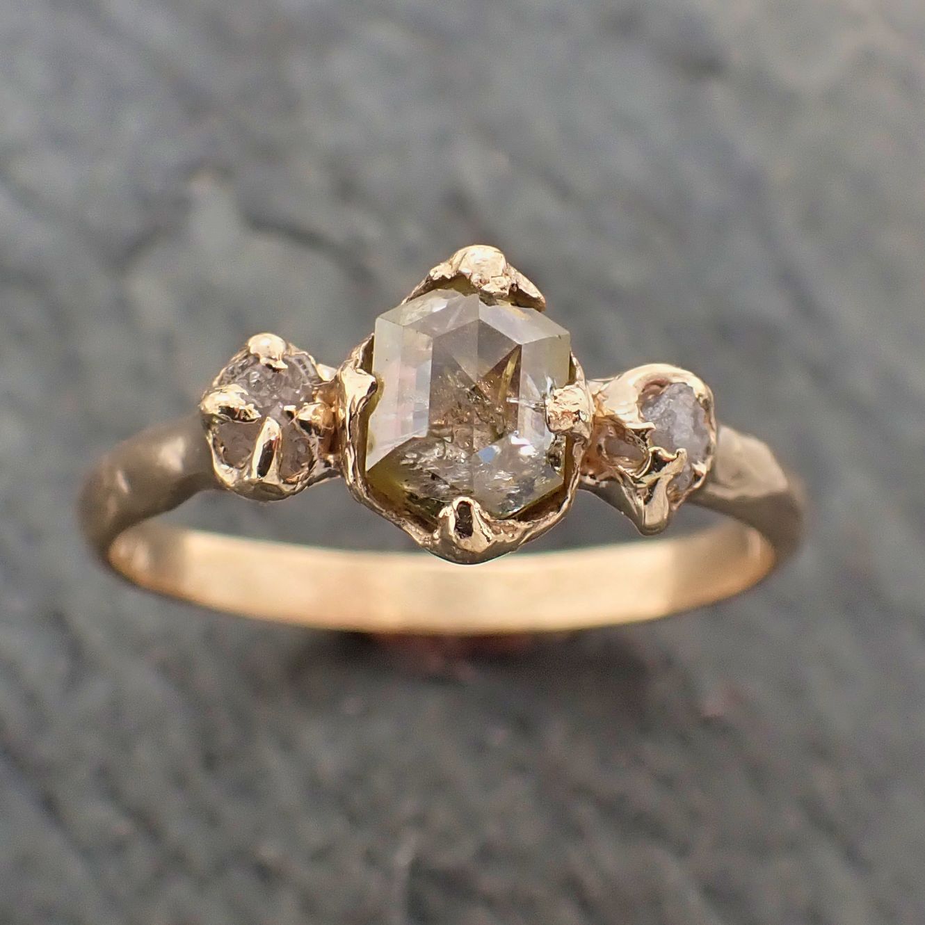 fancy cut white diamond engagement 18k yellow gold multi stone wedding ring stacking rough diamond ring byangeline 2264 Alternative Engagement