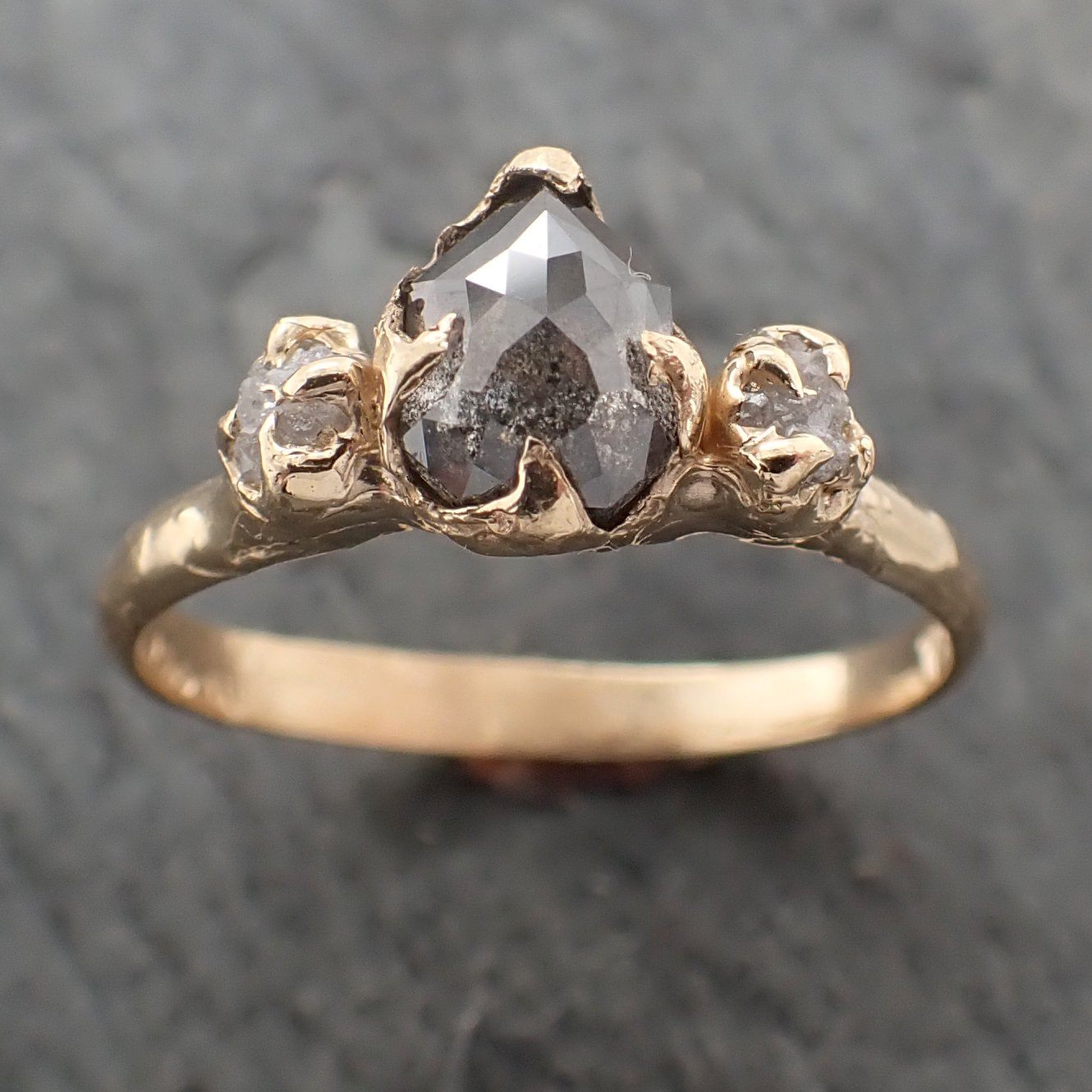 fancy cut salt and pepper diamond engagement 18k yellow gold multi stone wedding ring stacking rough diamond ring byangeline 2261 Alternative Engagement