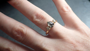 fancy cut salt and pepper diamond engagement 18k yellow gold multi stone wedding ring stacking rough diamond ring byangeline 2261 Alternative Engagement