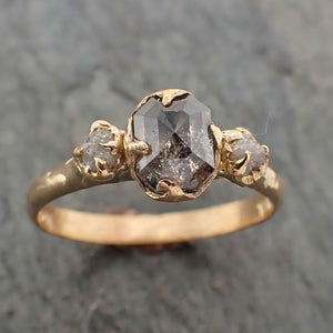 fancy cut salt and pepper diamond engagement 18k yellow gold multi stone wedding ring stacking rough diamond ring byangeline 2262 Alternative Engagement
