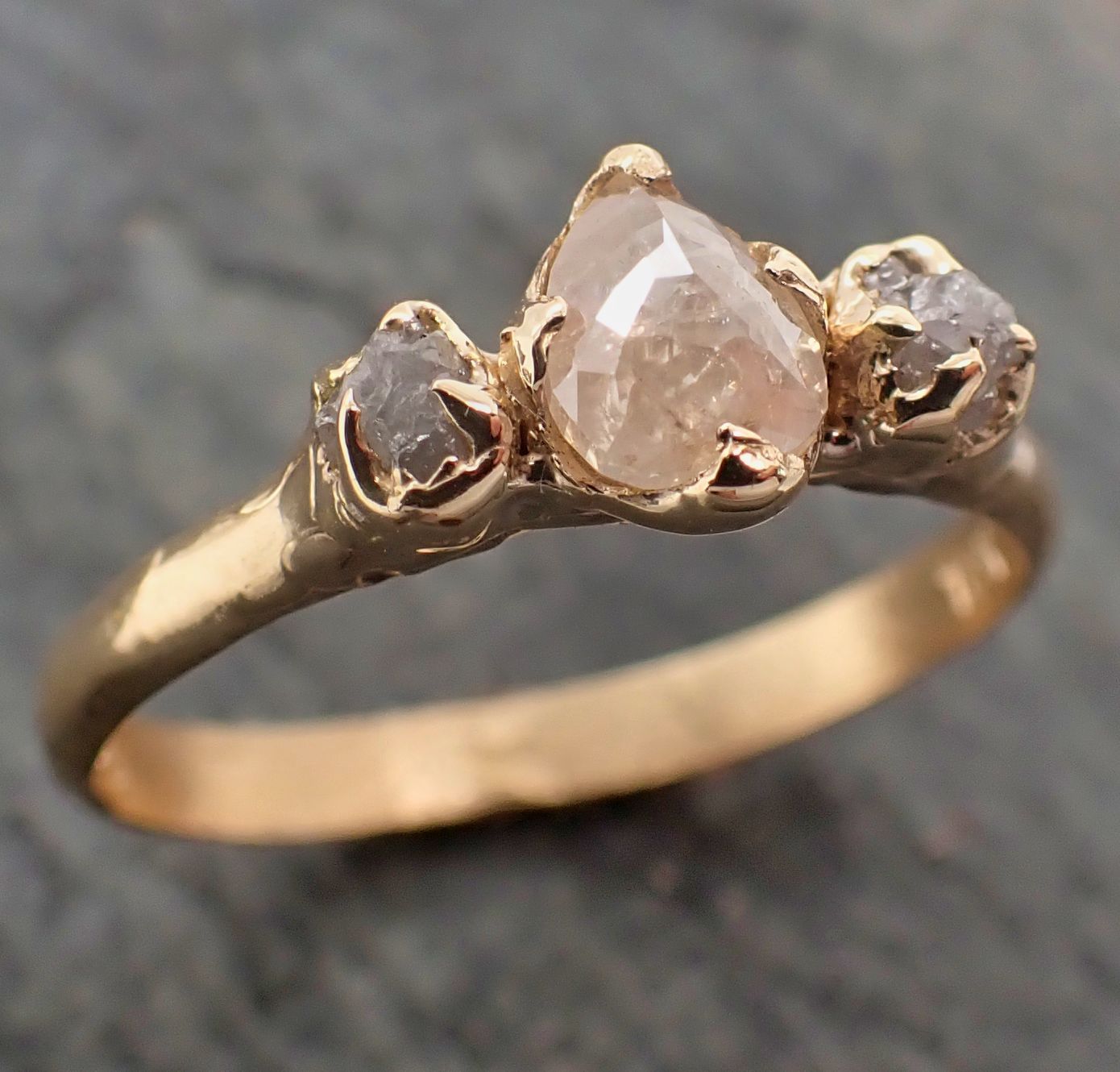 fancy cut white diamond engagement 18k yellow gold multi stone wedding ring stacking rough diamond ring byangeline 2263 Alternative Engagement