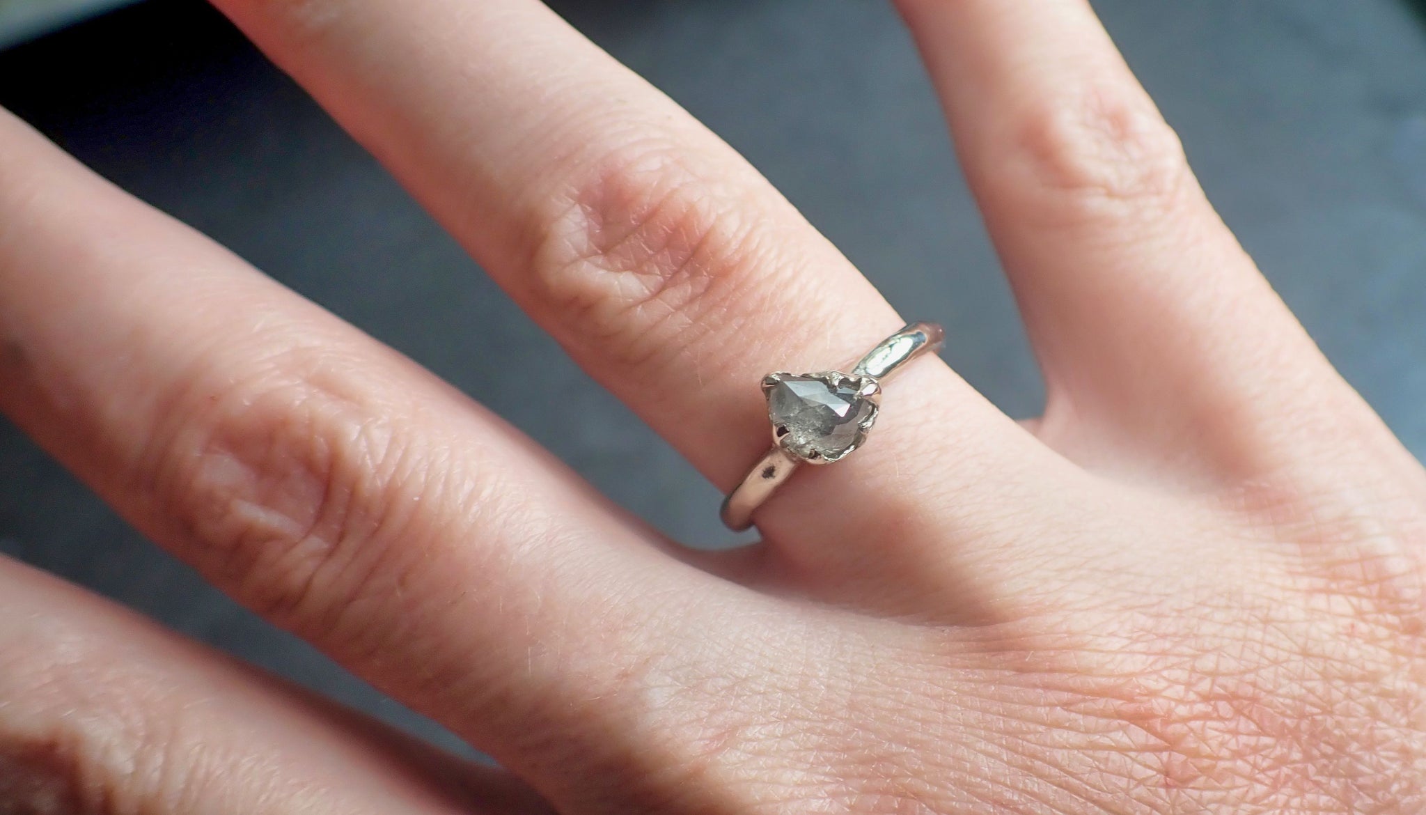Fancy Cut Half Moon Diamond Solitaire Engagement 14k White Gold Wedding Ring byAngeline 2255