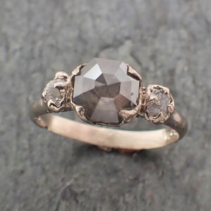 fancy cut salt and pepper diamond multi stone engagement 14k white gold wedding ring rough diamond ring byangeline 2256 Alternative Engagement