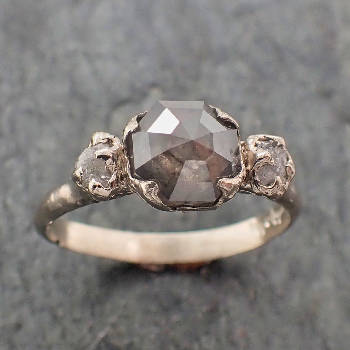 fancy cut salt and pepper diamond multi stone engagement 14k white gold wedding ring rough diamond ring byangeline 2256 Alternative Engagement
