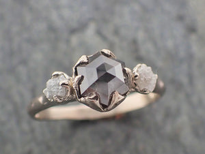 fancy cut salt and pepper diamond multi stone engagement 14k white gold wedding ring rough diamond ring byangeline 2257 Alternative Engagement