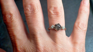 fancy cut salt and pepper diamond multi stone engagement 14k white gold wedding ring rough diamond ring byangeline 2257 Alternative Engagement